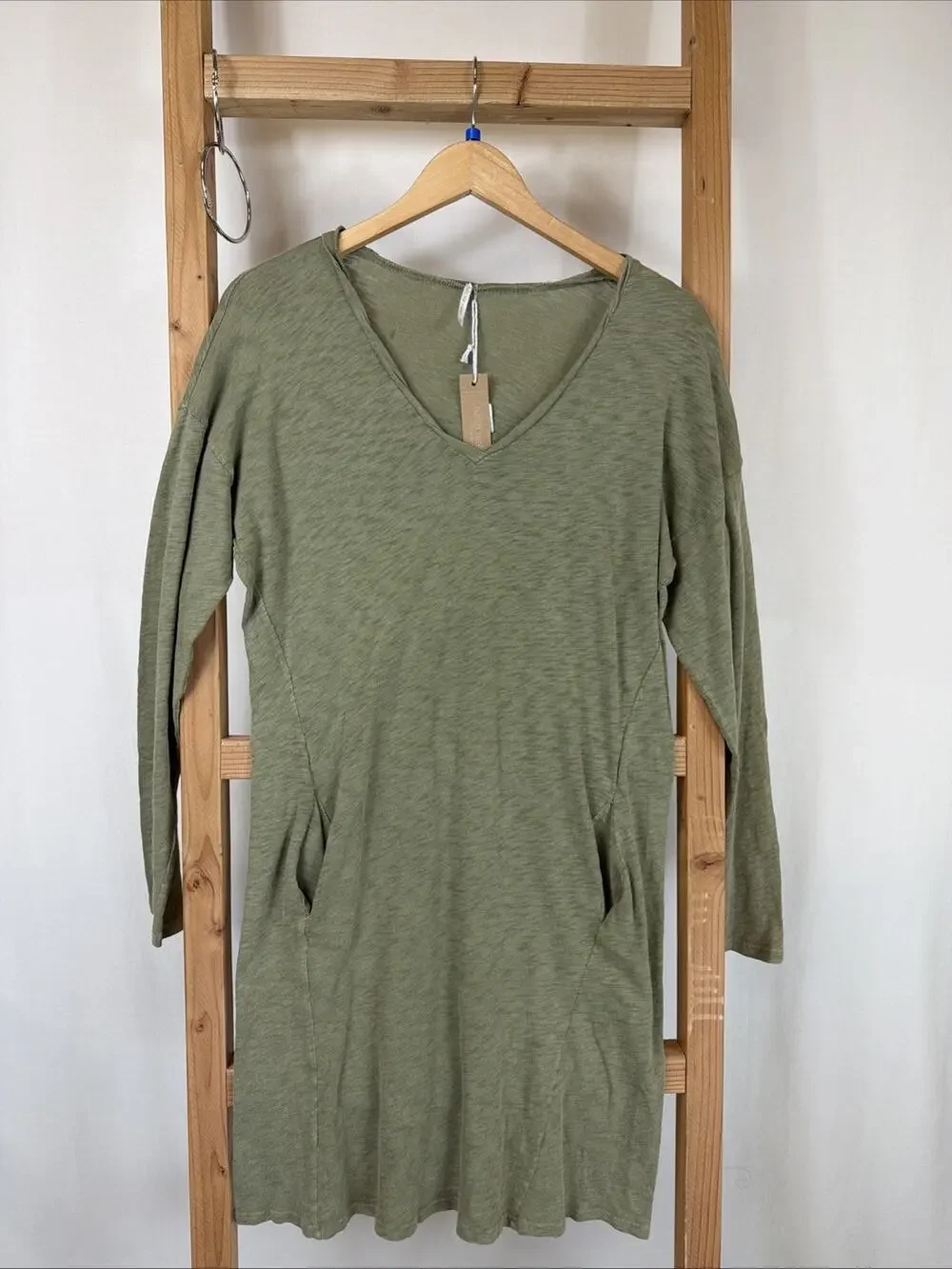 NWT Hello Nite Green V Neck Long Sleeve Dress w/ Pockets #1233 Size MED